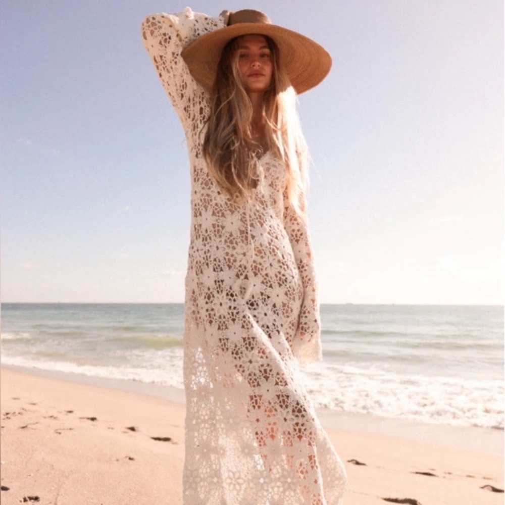 LoveShackFancy Cotton Maxi Lace Long Sleeve Dress